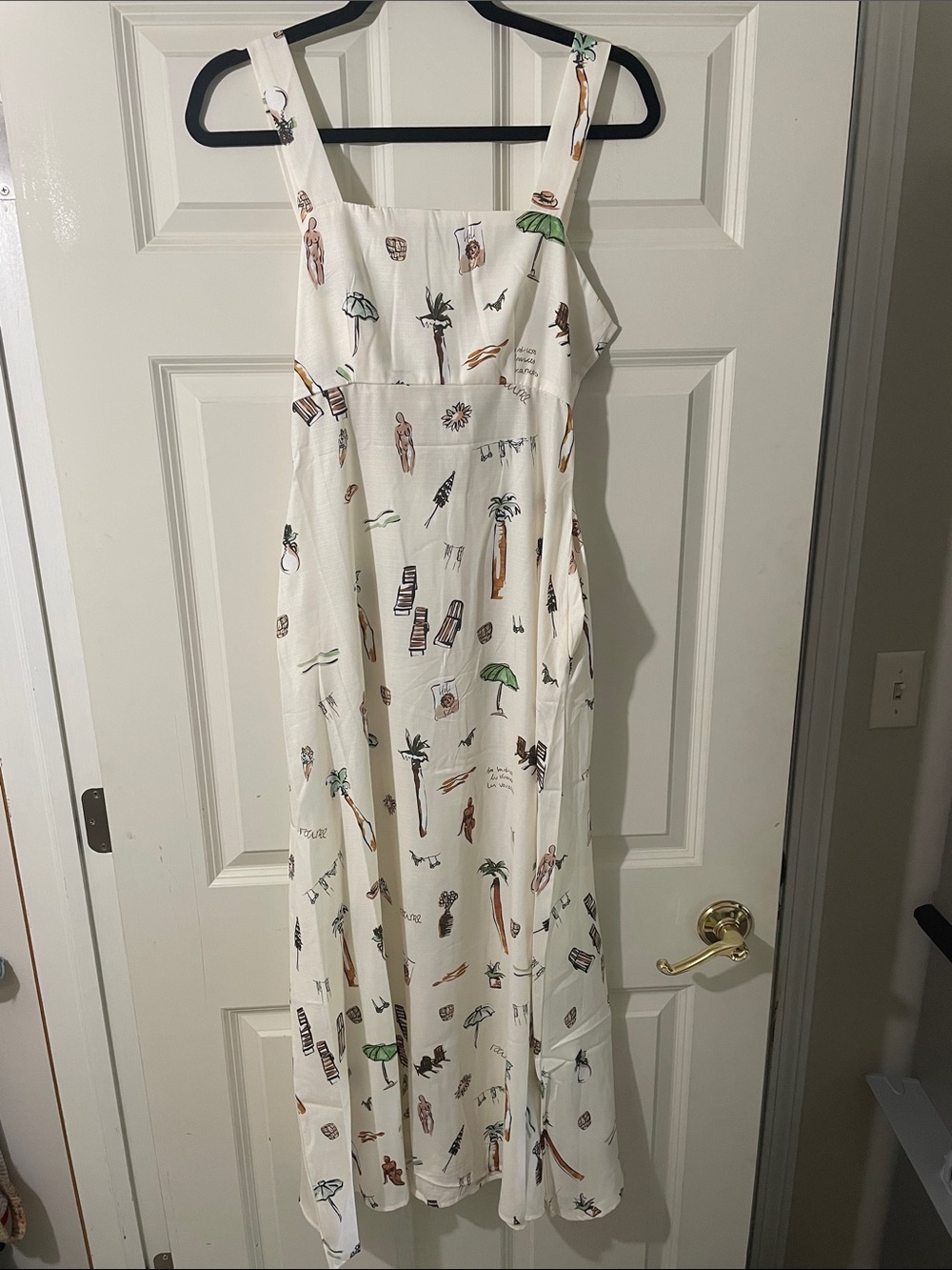 Cream Maxi Sundress with Beach Print